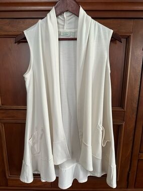 Logo Lounge White Sleeveless Pockets Open Front Ruffle Hi-Lo Cardigan XXS/M NWOT